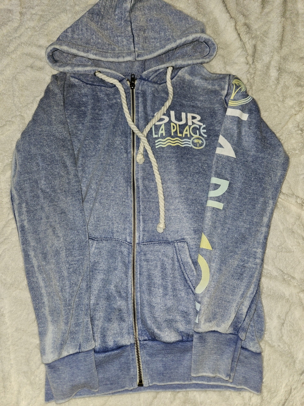 Ocean Drive Blue Hooded Zip-Up Sweater Vest with Graphic Sleeve